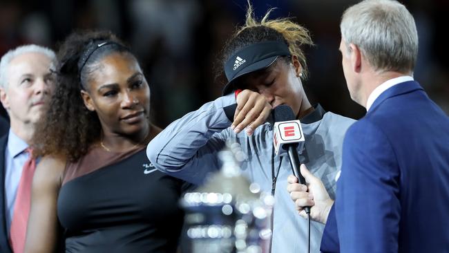 Naomi Osaka in tears after her US Open triumph. Picture: AFP