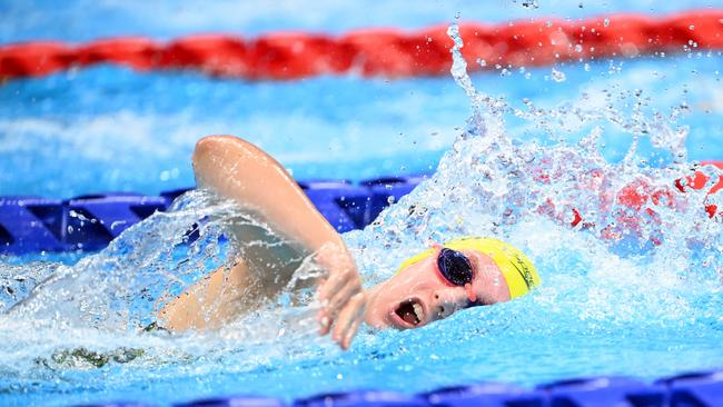 At just 15, Izzy Vincent showed she belongs at the world’s biggest swimming event for years to come, powering through her freestyle events. Picture: Delly Carr