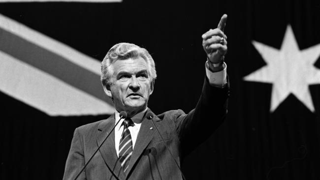 Mr Hawke giving a policy speech in 1987.