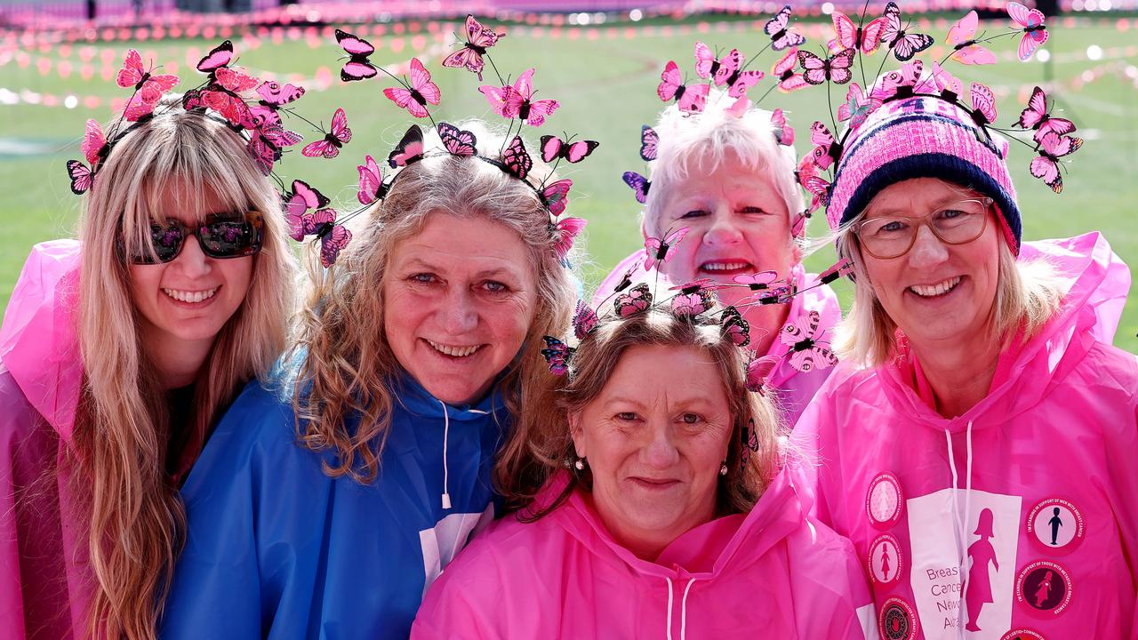 Katie Lovelock, Jo Lovelock, Sally Blake, Vicky Knoperis and Kerri-Anne Rose turn out to support the Field of Women event. Picture: Michael Klein