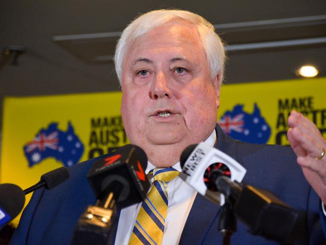 United Australia Party leader Clive Palmer speaks to the media during a press conference in Perth. Picture: AAP