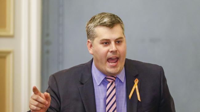 Protesters declared Police Minister Mark Ryan, pictured, had “blood on his hands” over the handling of the state’s prison contracts. Picture: AAP/Glenn Hunt