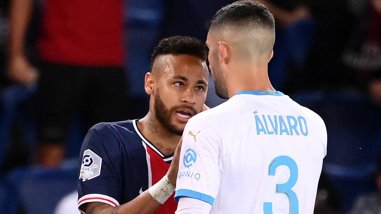 Neymar and Alvaro Gonzalez went at it again. (Photo by FRANCK FIFE / AFP)