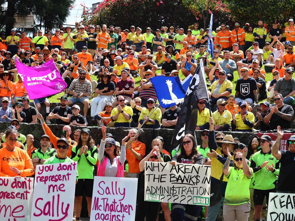 Members of the Queensland Electrical Trades Union and other Unions rallied in Brisbane in September to defend the CFMEU. Picture: NewsWire/Tertius Pickard