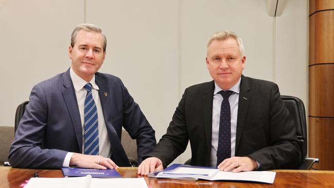 Treasurer Michael Ferguson and Premier Jeremy Rockliff in the budget lock up 2024. Picture: Department of Premier and Cabinet