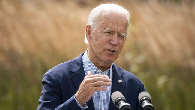 Joe Biden addresses climate change and West Coast wildfires during a campaign stop last month. Picture: Getty Images