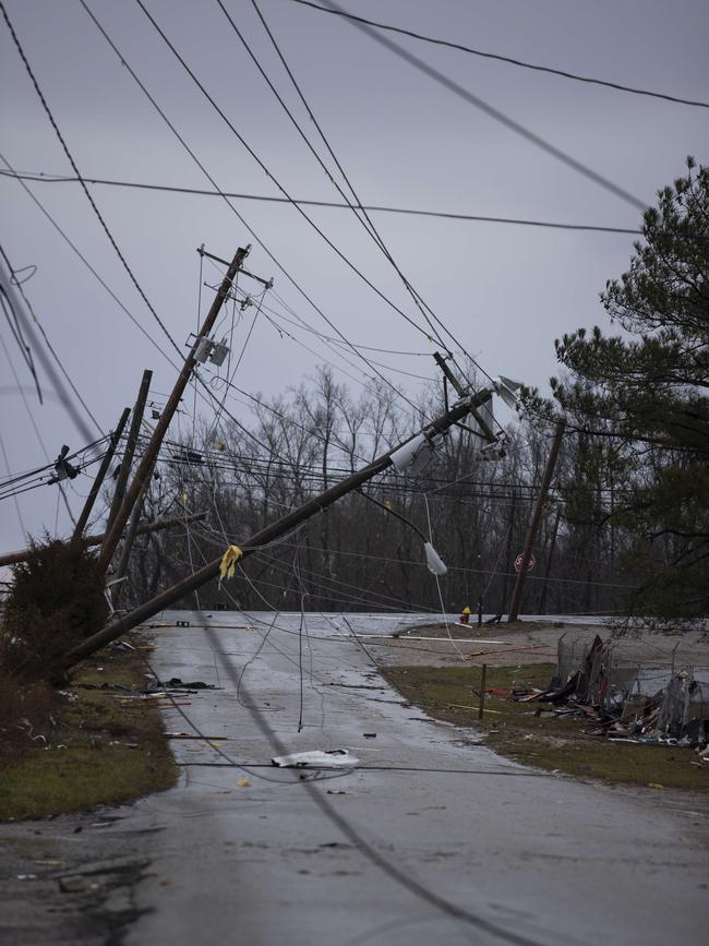 Power lines toppled by one of several tornadoes that struck Tennessee. Picture: Getty Images