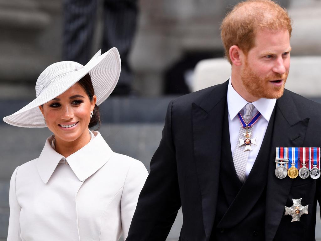 Prince Harry, Duke of Sussex, and Meghan, Duchess of Sussex after attending the National Service of Thanksgiving at St Paul's Cathedral. Picture: Getty