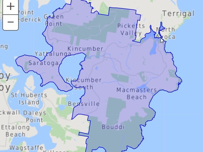 Central Coast postcode 2251 map. Picture: 2016 Census