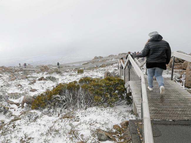 Snow on kunanyi/Mt Wellington. Picture: PATRICK GEE