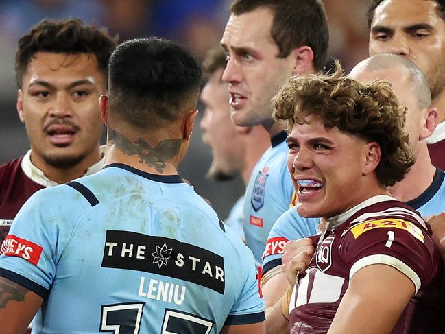 MELBOURNE, JUNE 26, 2024: Game Two of the 2024 Ampol State of Origin series at the MCG. Melee in the second half. Picture: Mark Stewart