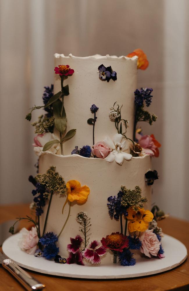 Kate Gleeson and Dave Wilson’s wedding cake. Picture: Ingrid Coles Weddings