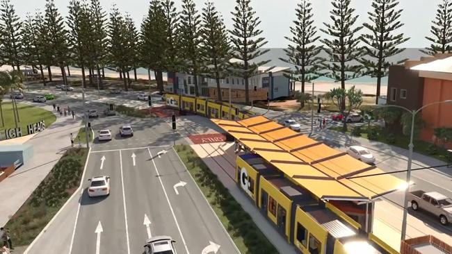 Gold Coast Light Rail Stage 3A artist impressions and stations between Broadbeach and Burleigh Heads