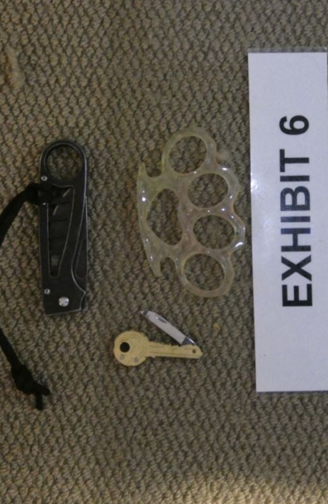 Knuckle duster and two knives located during the police search. Picture: Supplied/OPP