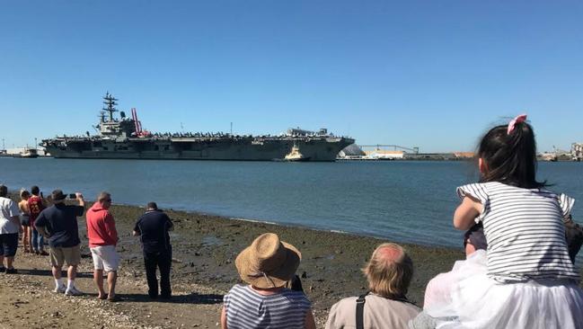 The USS Ronald Reagan arrives in Brisbane. Picture: Annette Dew