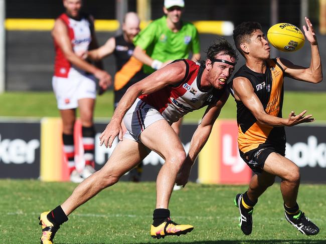 Nightcliff’s diminutive livewire Ryan Mu is one of the NTFL’s most courageous players. He has overcome confidence issues and has led the way in Tigers’ 2020-21 pre-season training sessions. Picture: JUSTIN KENNEDY