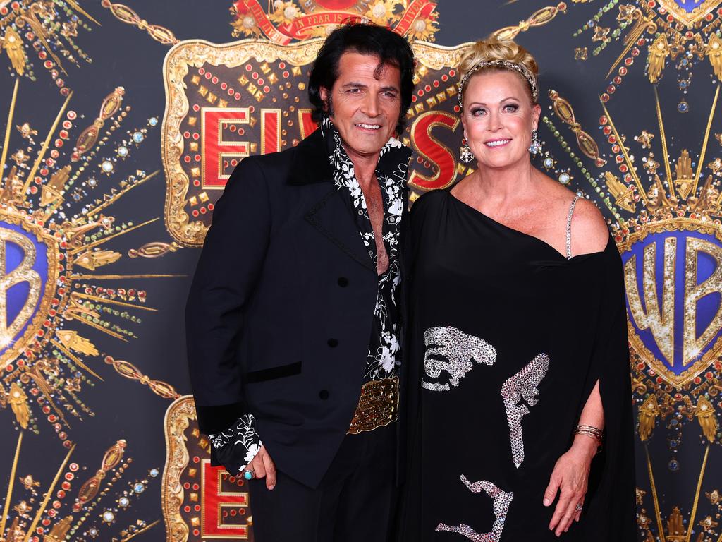 Mark Andrew Tabone and wife Lisa Curry attend the Australian premiere of ELVIS at Event Cinemas Pacific Fair on June 04, 2022 in Gold Coast, Australia. (Photo by Chris Hyde/Getty Images)