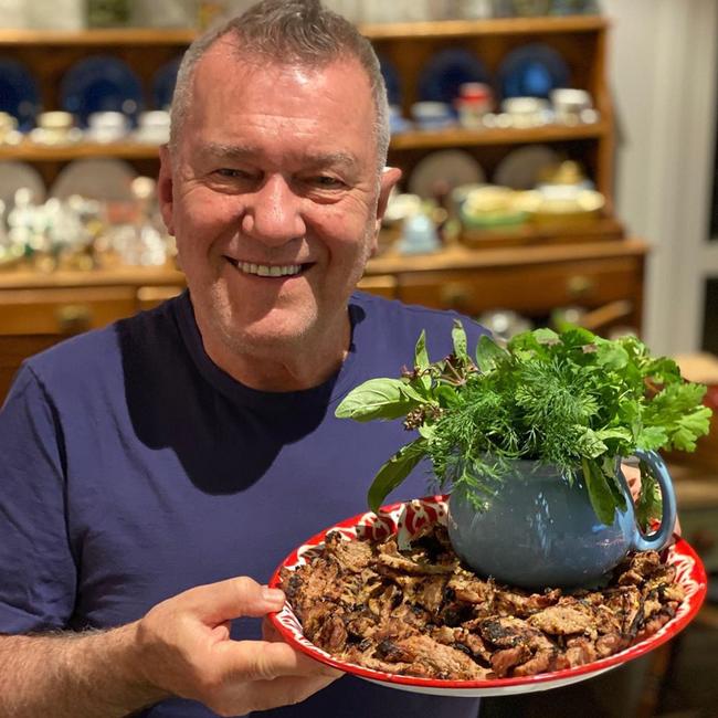 Barnes cites Jane as the best cook in the family but he’s not bad at a charcoal marinated pork neck. Picture: Instagram/Jimmy Barnes.