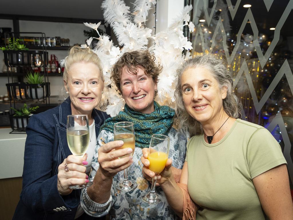 At Centro Italian Ristorante are (from left) Trena Kennedy, Laura Brazier and Charmaine Rogers as the Toowoomba Central Plaza restaurant opens with a Gatsby cocktail party, Friday, May 12, 2023. Picture: Kevin Farmer