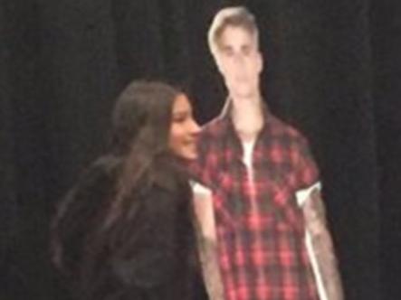 Justin Bieber fans can now only pose with a cardboard cutout at concerts. Picture: Twitter