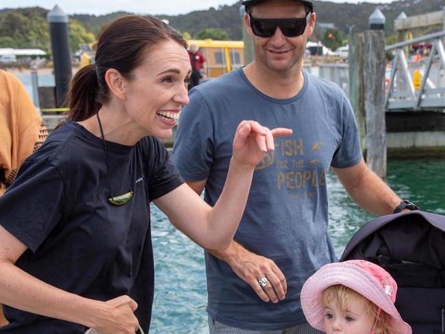 Jacinda Ardern, Glarke Gayford and their daughter Neve.