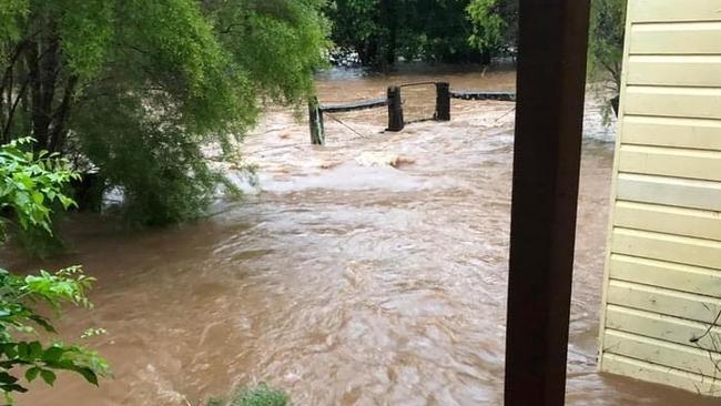 Flood waters rushing past Paul Smith's residence in Corndale, Lismore. Picture: Paul Smith via NCA NewsWire