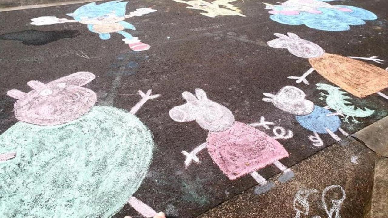 Peppa Pig’s family star in chalk on the Sunshine Coast, QLD. Picture: Alina Melbourne