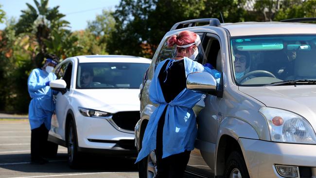 Testing at the 4Cyte drive-through testing centre at Bridgeman Downs on Brisbane’s northside. Picture: David Clark