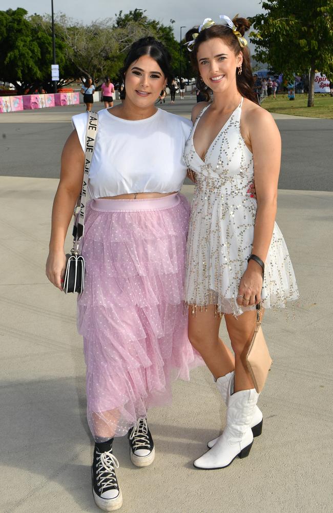 Socials at Pink convert at Townsville's Queensland Country Bank Stadium. Tamara Hey and Kymblie Stead. Picture: Evan Morgan