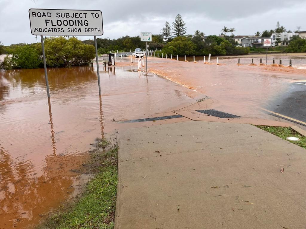 Flash flooding at the Bargara causeway on Friday morning.