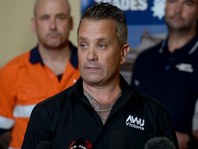 Australian Workers’ Union Victorian secretary Ronnie Hayden speaks to media on Thursday. Picture: Andrew Henshaw