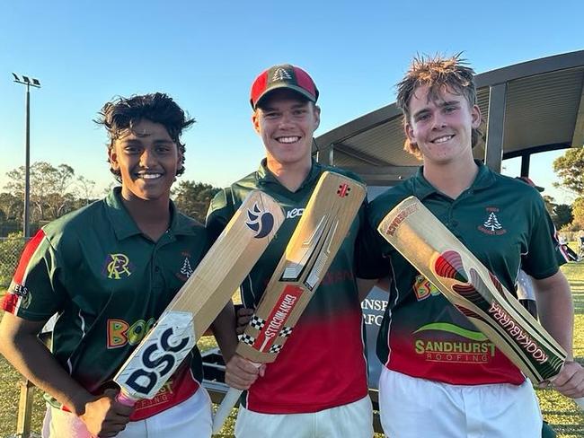 Ashen Hettinayaka, Cooper Remy and Tom Corrie all made centuries in Pines' U16s on Friday night. Picture: Facebook