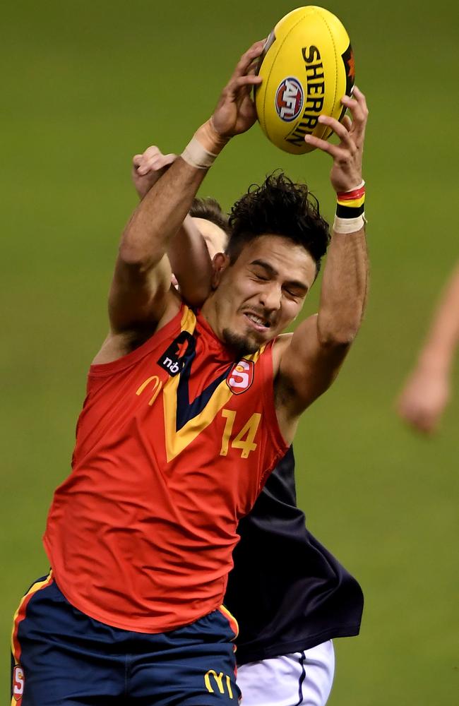 South Australia's Izak Rankine marks during the match between Victoria Metro and South Australia. Picture: AAP Image