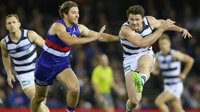 Marcus Bontempelli has a premiership — Patrick Dangerfield does not. Picture: Michael Klein