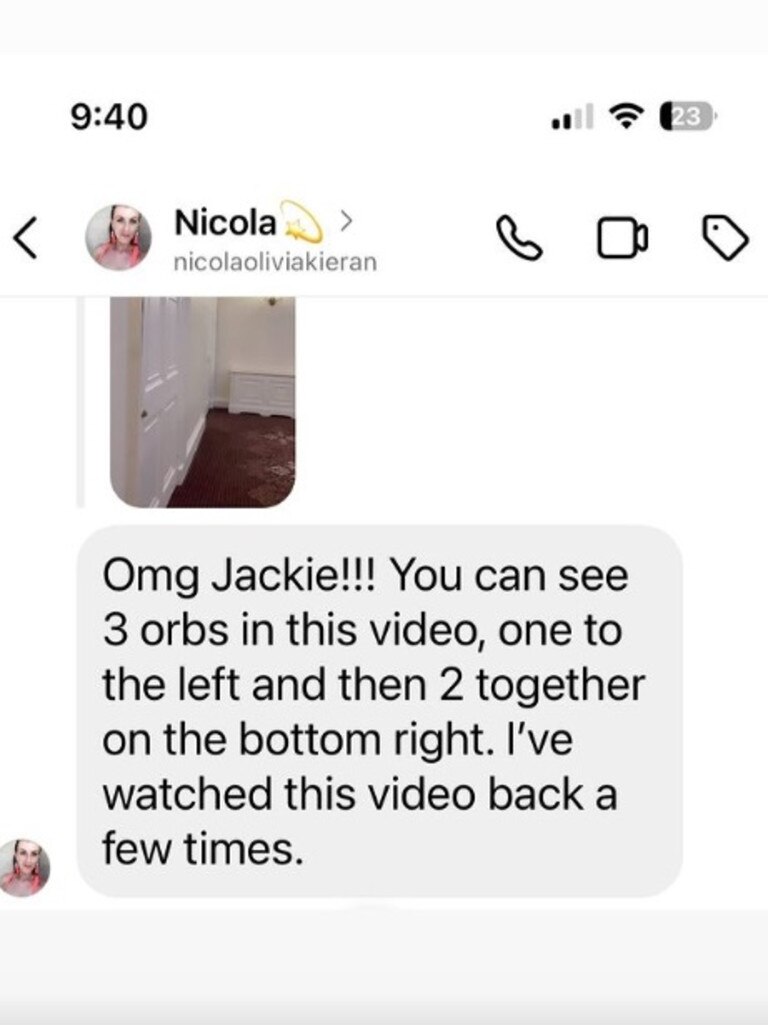 One of one of Jackie’s followers claimed she could see ‘three orbs in the video’. Picture: Instagram/jackieo_official