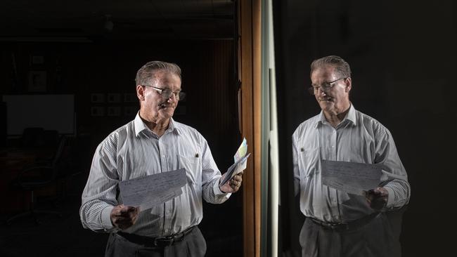 Clarence Valley Council mayor Jim Simmons looks at letters written by schoolchildren in a small town in Western Australia they wrote in condolence over the Christchurch terrorist attack.