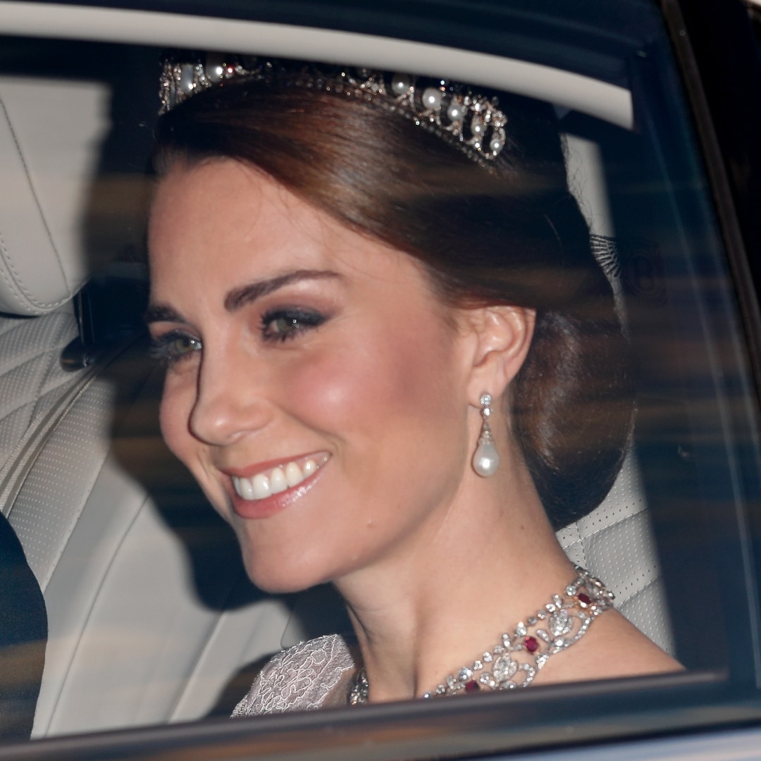 <h2>July 2017</h2><p>Catherine, Duchess of Cambridge attends a State Banquet at Buckingham Palace in the Cambridge Lover&rsquo;s Knot tiara.</p>