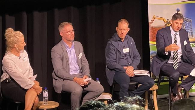 Central Coast Housing Forum panel members (left-right) Key 2 Realty business manager Larissa Llowarch, Central Coast Health CEO Scott McLachlan, Borg Manufacturing planning and development manager Mark Daniels and University of Newcastle acting dean Professor Michael Bowyer. Picture: NewsLocal