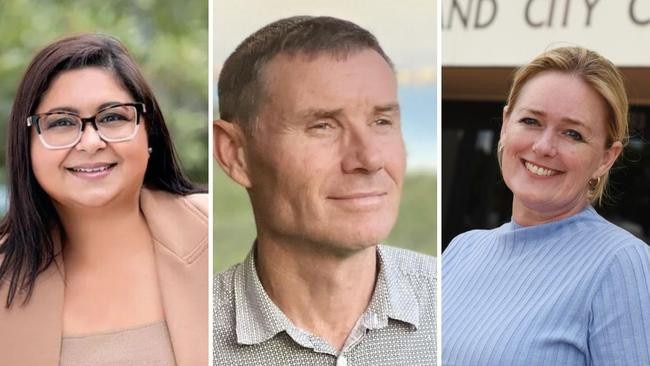 Redland City mayoral candidates Cindy Corrie; Andrew Laming and winner Redland City Council mayor Jos Mitchell.
