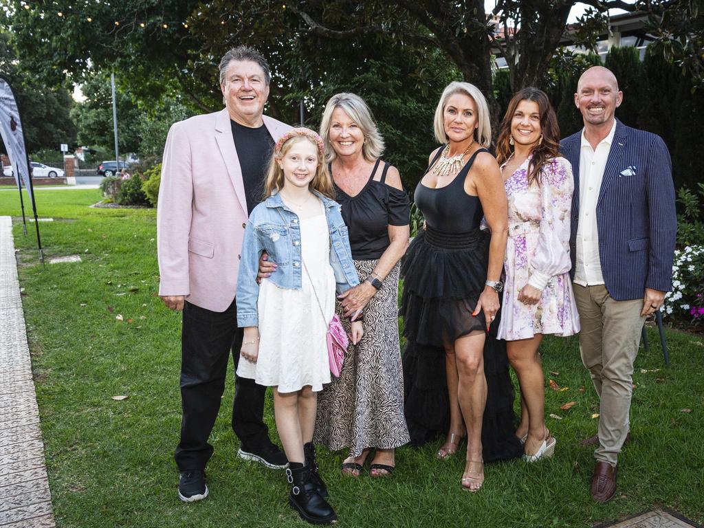 At Toowoomba Fashion Festival supporting Rebecca Pask of Barr Body and Swim are (from left) Gary Pask, Olivia Quigg, Margaret Pask, Julie Milner, Julie Schlabach and Christopher Klopper at The Armitage Centre, Saturday, March 16, 2024. Picture: Kevin Farmer