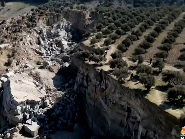 Powerful earthquakes have turned two Turkish olive groves into a huge canyon. Supplied