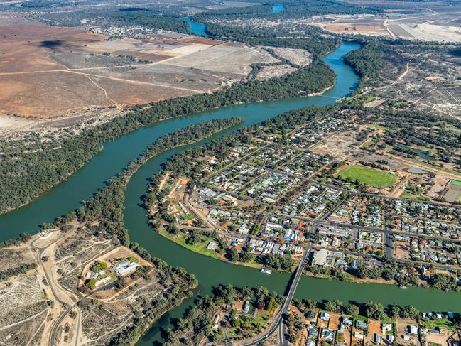 Aerial view of Wentworth and Murray Darling River junction, NSW