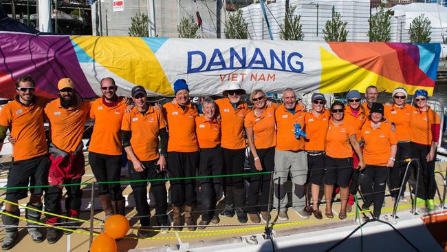 Australian skipper Wendy Tuck and her crew on their arrival in Seattle.