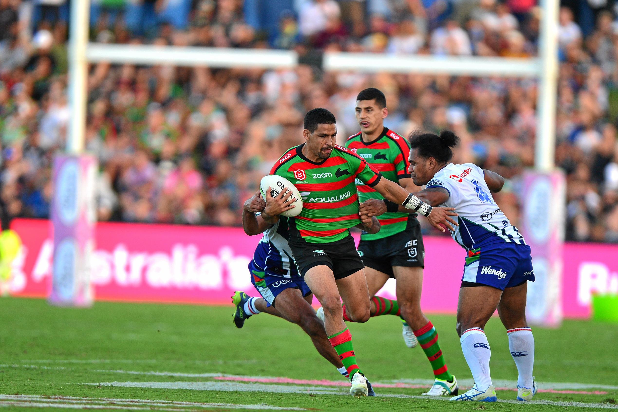 STAR: Rabbitohs five-eighth Cody Walker powered across for four tries against the Warriors at Sunshine Coast Stadium on Saturday. Picture: John McCutcheon