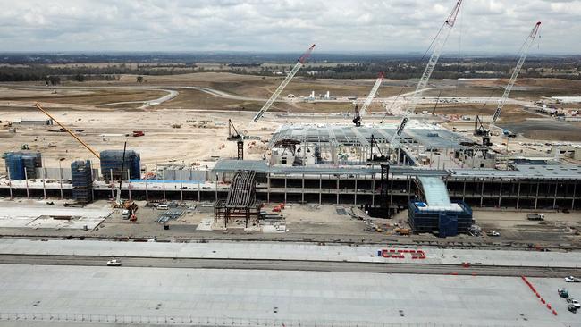 Western Sydney International Airport terminal which is taking shape and due to open in 2026. Picture: Jonathan Ng