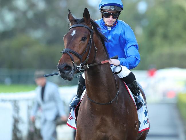 SYDNEY, AUSTRALIA - AUGUST 17: James McDonald riding Tom Kitten wins Race 8  Precise Air Handicap during "Rosebud Day" - Sydney Racing at Rosehill Gardens on August 17, 2024 in Sydney, Australia. (Photo by Jeremy Ng/Getty Images)