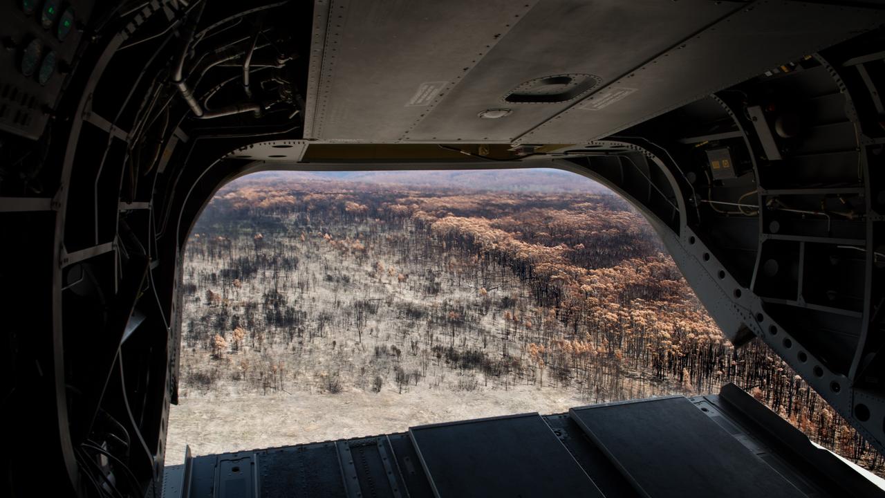 The view for the rear of an Australian Army CH-47 Chinook as it comes in to land at the Mallacoota airport, Victoria. *** Local Caption *** Operation BUSHFIRE ASSIST 19-20 is the Australian Defence Forceâ&#128;&#153;s (ADF) support to the national bushfire emergency. Around 5,400 ADF personnel are currently supporting Operation BUSHFIRE ASSIST, including approximately 1,400 Reservists The ADF is providing air and ground transport, route clearance, logistics, engineering, aviation support and accommodation support to the firefighting and recovery effort. The ADF established three Joint Task Forces under BUSHFIRE ASSIST 19-20 to facilitate ADF support to emergency services in New South Wales, Victoria, South Australia and Tasmania. The ADF is working alongside government agencies to coordinate the support, and ensure Defence assets are deployed to communities where they are needed. International partners have also contributed to the response effort with personnel from Papua New Guinea, Fiji, Indonesia, New Zealand, Singapore and Japan operating alongside their Australian counterparts to assist during this emergency.