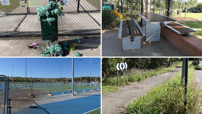 Jordan MP Charis Mullen said Ipswich City Council was neglecting its most basic responsibilities; failing to mow grass, repair netball courts, empty bins, and keep recreational facilities clean. Pictures: Supplied