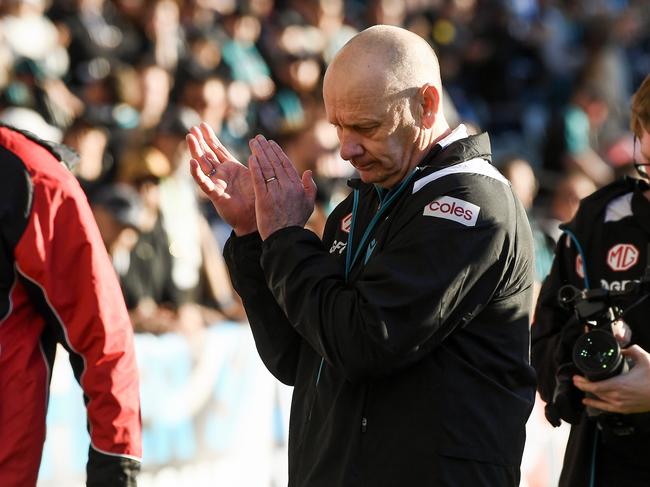 Ken Hinkley walked off Adelaide Oval to a different response this weekend. Picture: Mark Brake/Getty Images
