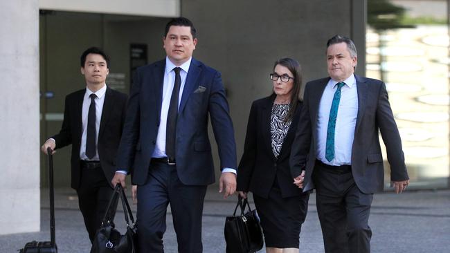 Mr Bayldon-Lumsden’s family and legal team leave Brisbane Supreme Court in August after applying for bail. Picture: NewsWire/Scott Powick